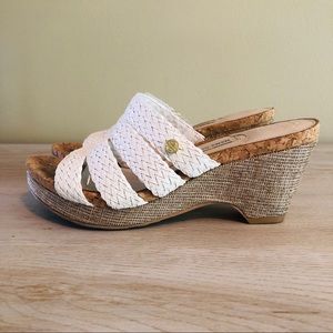 White Woven Leather Wedge Sandals 6 EUC
